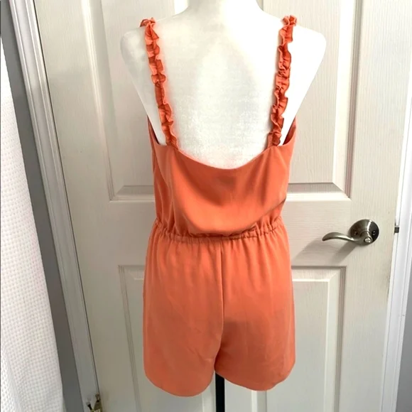 Wilfred Melodie Romper Shorts Size S Ruffles Lined  V Neckline Tawny Orange - Picture 7 of 14